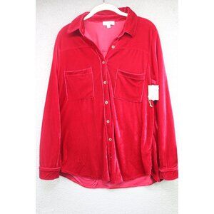 Umgee Long Sleeve Red Velvet Button Up Blouse-Medium-Whimsigoth-New with Tags
